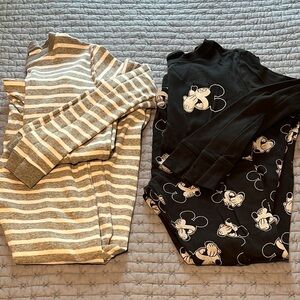 Two Kids Long Pajama Sets Old Navy Striped and Gap Mickey Mouse, Size 14